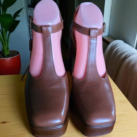 NEW CHRISTIAN DI RICCIO ( 9.5 ) Italian Brown Leather Square Toe Mary Jane's - Picture 4 of 11